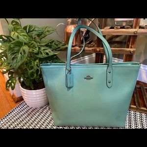 Coach Pebbled Leather Tote Bag, Mint Green